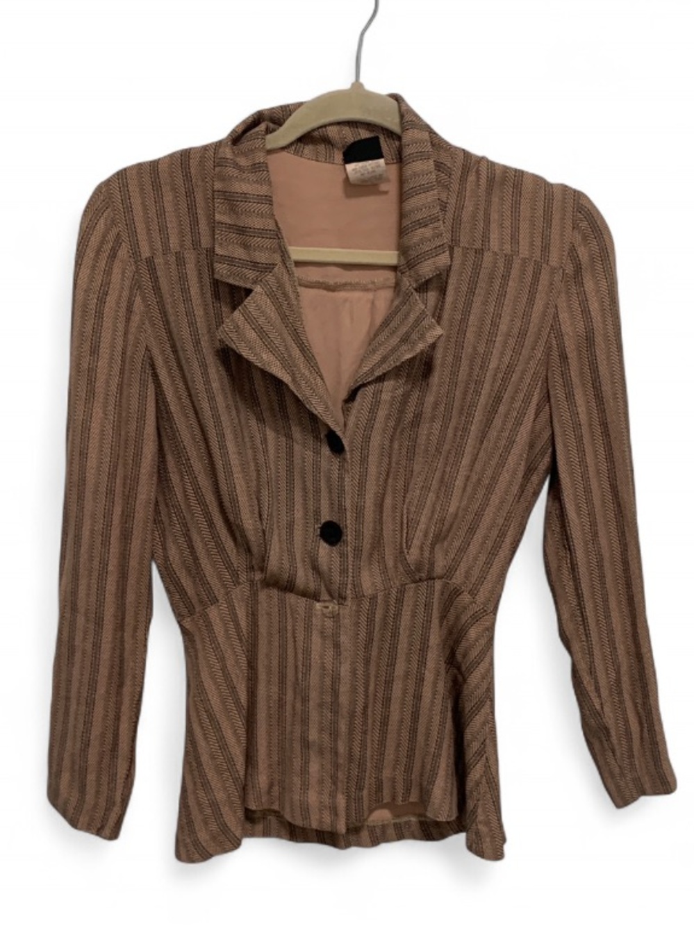 Vintage Knapp Studio Striped Boho Print Tan Blazer Top